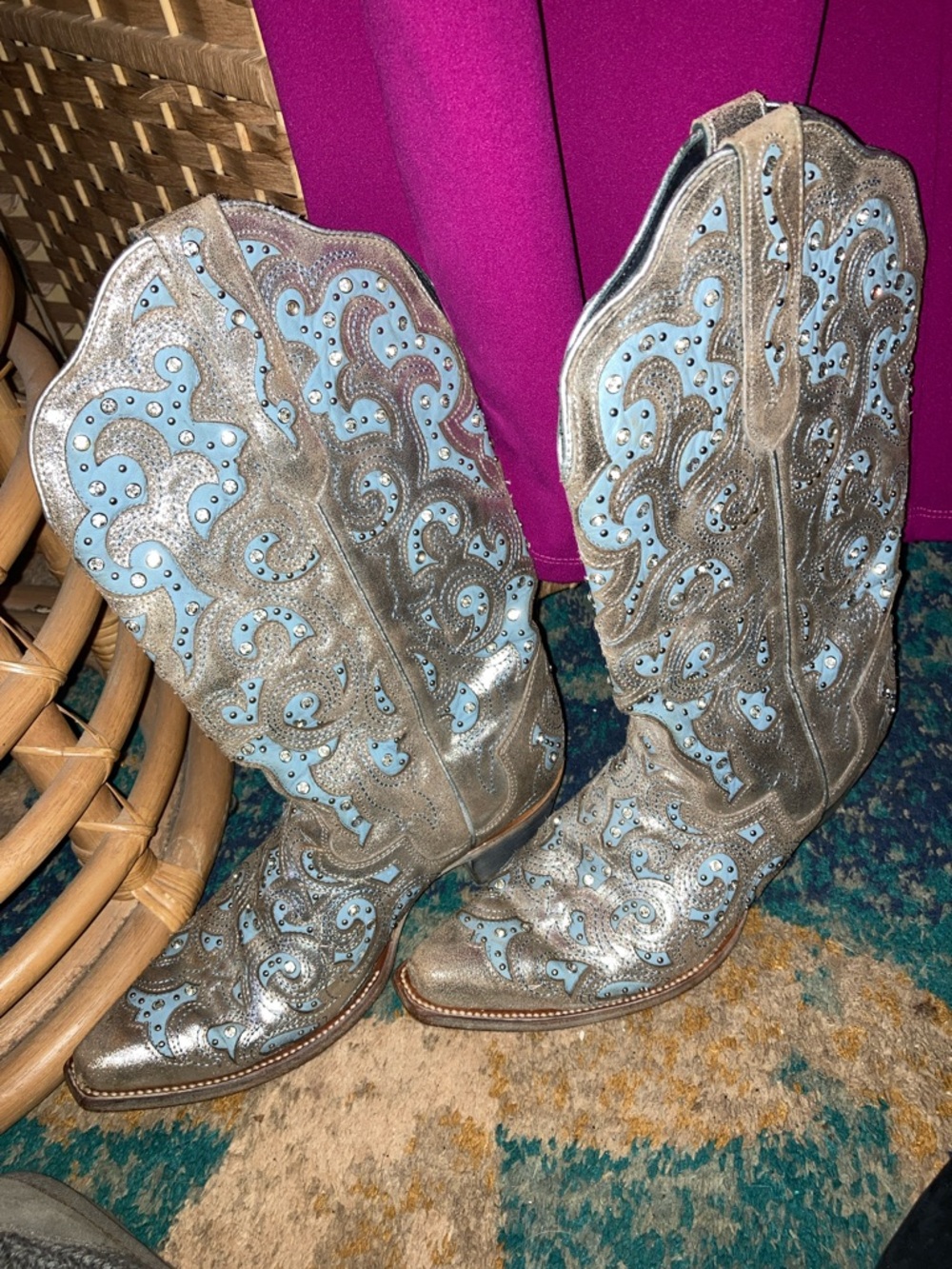 Rhinestone Boots Real Leather